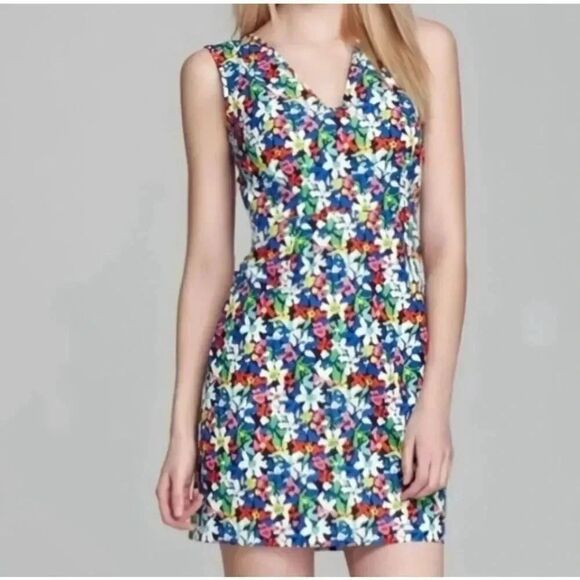 Kate Spade Mira In Full Bloom Floral Sheath Bright Blue Silk SZ 6 #2120 - Picture 1 of 16